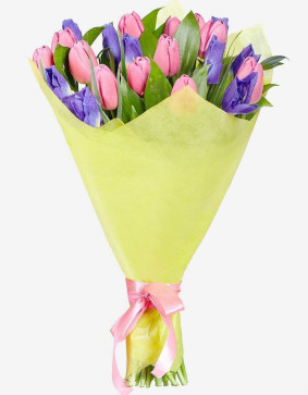 Tulpen en Irissen Boeket