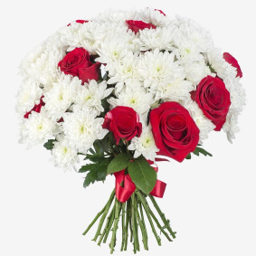 Bouquet de roses et de chrysanthèmes